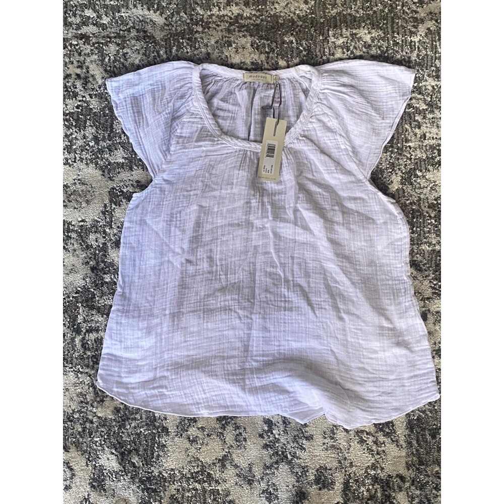 NEW Mododoc Women's Flutter Sleeve Blouse Shirt sz S White